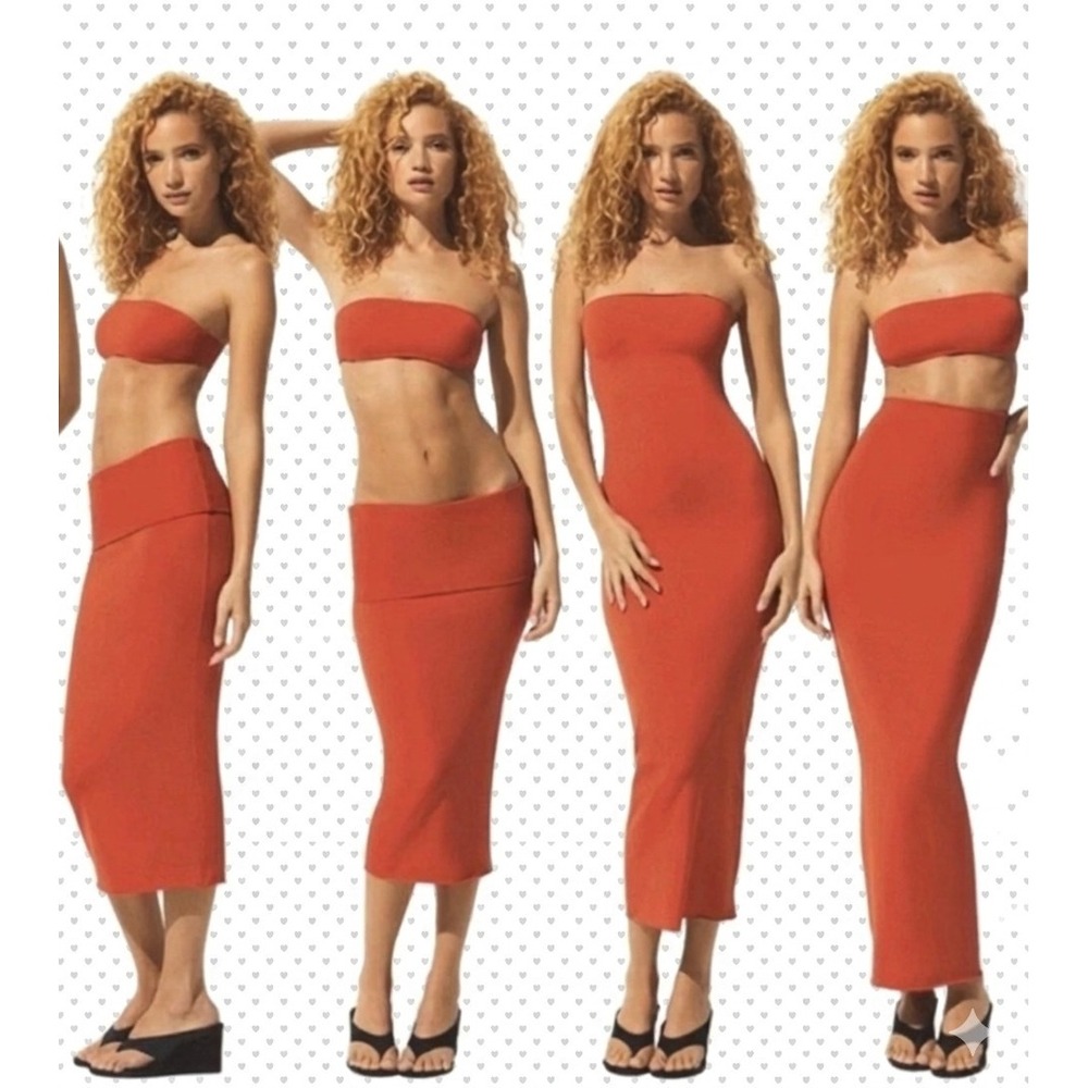 New SKIMS Iconic Classic Swim Convertible Tube Dress Terra Orange Red Size XS